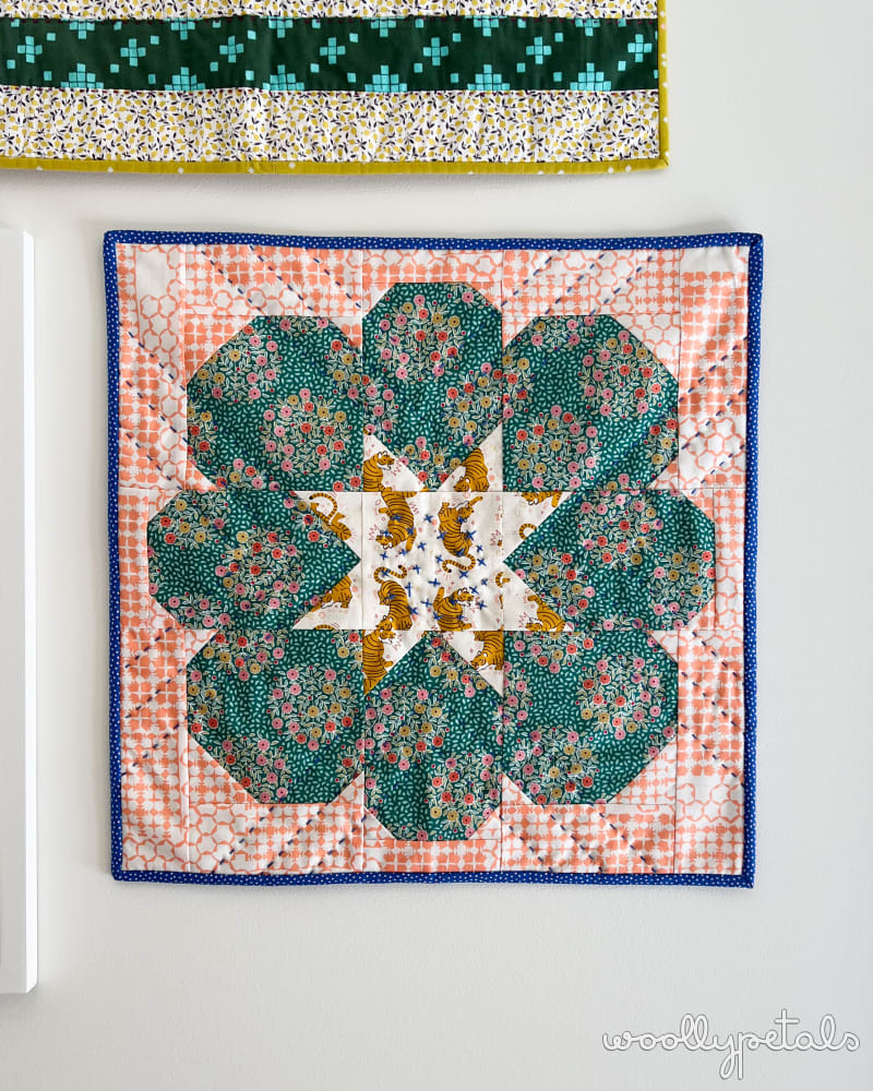 Woollypetals StarPetals Mini Quilt with green floral petals and star center